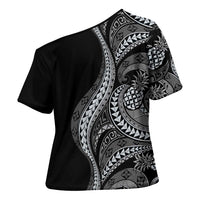 Hawaii Pineapple Gray Scale Tribal Pattern Cross Shoulder Shirt LT01 - Polynesian Pride
