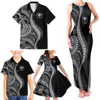 Hawaii Pineapple Gray Scale Tribal Pattern Family Matching Tank Maxi Dress and Hawaiian Shirt - Polynesian Pride