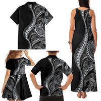 Hawaii Pineapple Gray Scale Tribal Pattern Family Matching Tank Maxi Dress and Hawaiian Shirt - Polynesian Pride