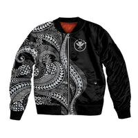 Hawaii Pineapple Gray Scale Tribal Pattern Sleeve Zip Bomber Jacket LT01 Unisex Black - Polynesian Pride