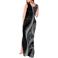 Hawaii Pineapple Gray Scale Tribal Pattern Tank Maxi Dress - Polynesian Pride