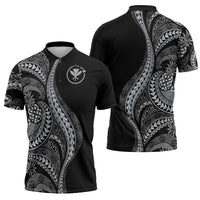 Hawaii Pineapple Gray Scale Tribal Pattern Zipper Polo Shirt - Polynesian Pride
