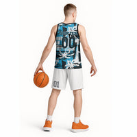 Custom Fijian Rugby Basketball Jersey Grunge Palm Stylized