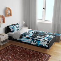 Fijian Rugby Bedding Set Grunge Palm Stylized