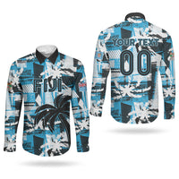 Custom Fijian Rugby Couples Matching Off Shoulder Maxi Dress and Long Sleeve Button Shirt Grunge Palm Stylized