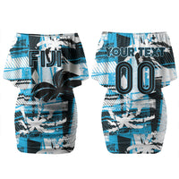 Custom Fijian Rugby Couples Matching Off Shoulder Short Dress and Hawaiian Shirt Grunge Palm Stylized