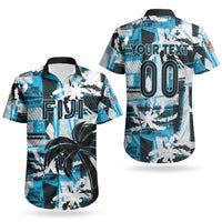 Custom Fijian Rugby Couples Matching Puletasi and Hawaiian Shirt Grunge Palm Stylized