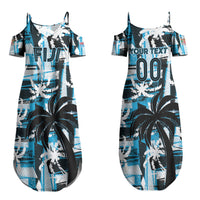 Custom Fijian Rugby Couples Matching Summer Maxi Dress and Hawaiian Shirt Grunge Palm Stylized