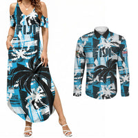 Custom Fijian Rugby Couples Matching Summer Maxi Dress and Long Sleeve Button Shirt Grunge Palm Stylized