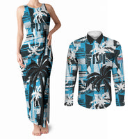 Custom Fijian Rugby Couples Matching Tank Maxi Dress and Long Sleeve Button Shirt Grunge Palm Stylized