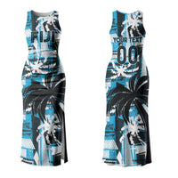 Custom Fijian Rugby Couples Matching Tank Maxi Dress and Long Sleeve Button Shirt Grunge Palm Stylized