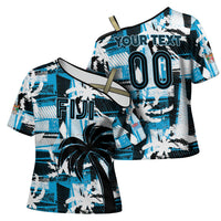 Custom Fijian Rugby Cross Shoulder Shirt Grunge Palm Stylized