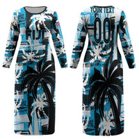 Custom Fijian Rugby Family Matching Long Sleeve Bodycon Dress and Hawaiian Shirt Grunge Palm Stylized