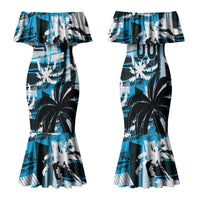 Custom Fijian Rugby Family Matching Mermaid Dress and Hawaiian Shirt Grunge Palm Stylized