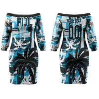 Custom Fijian Rugby Family Matching Off The Shoulder Long Sleeve Dress and Hawaiian Shirt Grunge Palm Stylized