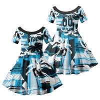Custom Fijian Rugby Family Matching Off Shoulder Maxi Dress and Hawaiian Shirt Grunge Palm Stylized