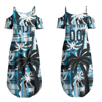 Custom Fijian Rugby Family Matching Summer Maxi Dress and Hawaiian Shirt Grunge Palm Stylized