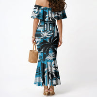 Custom Fijian Rugby Mermaid Dress Grunge Palm Stylized