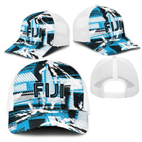 Fijian Rugby Mesh Trucker Cap Grunge Palm Stylized