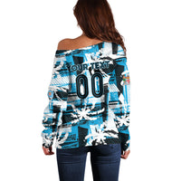 Custom Fijian Rugby Off Shoulder Sweater Grunge Palm Stylized