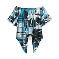 Custom Fijian Rugby Off Shoulder Wrap Waist Top Grunge Palm Stylized