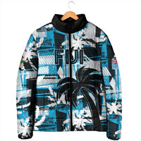 Custom Fijian Rugby Padded Jacket Grunge Palm Stylized