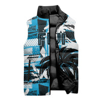 Custom Fijian Rugby Sleeveless Puffer Jacket Grunge Palm Stylized