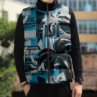 Custom Fijian Rugby Sleeveless Puffer Jacket Grunge Palm Stylized