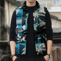 Custom Fijian Rugby Sleeveless Puffer Jacket Grunge Palm Stylized