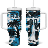 Custom Fijian Rugby Tumbler With Handle Grunge Palm Stylized