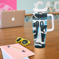 Custom Fijian Rugby Tumbler With Handle Grunge Palm Stylized