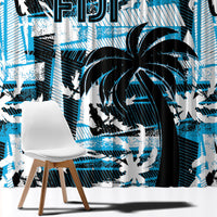 Fijian Rugby Window Curtain Grunge Palm Stylized