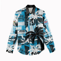 Custom Fijian Rugby Women Casual Shirt Grunge Palm Stylized