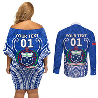 Custom Samoa Rugby Couples Matching Off Shoulder Short Dress and Long Sleeve Button Shirts Manu Samoa Go 2023 World Cup LT01 - Polynesian Pride