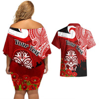 New Zealand ANZAC Waitangi Day Couples Matching Off Shoulder Short Dress and Hawaiian Shirt Lest We Forget Soldier Tiki Maori Style LT03 - Polynesian Pride