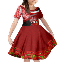 New Zealand ANZAC Waitangi Day Family Matching Off Shoulder Maxi Dress and Hawaiian Shirt Lest We Forget Soldier Tiki Maori Style LT03 Daughter's Dress Red - Polynesian Pride