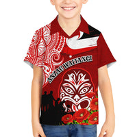 New Zealand ANZAC Waitangi Day Family Matching Off Shoulder Short Dress and Hawaiian Shirt Lest We Forget Soldier Tiki Maori Style LT03 Son's Shirt Red - Polynesian Pride