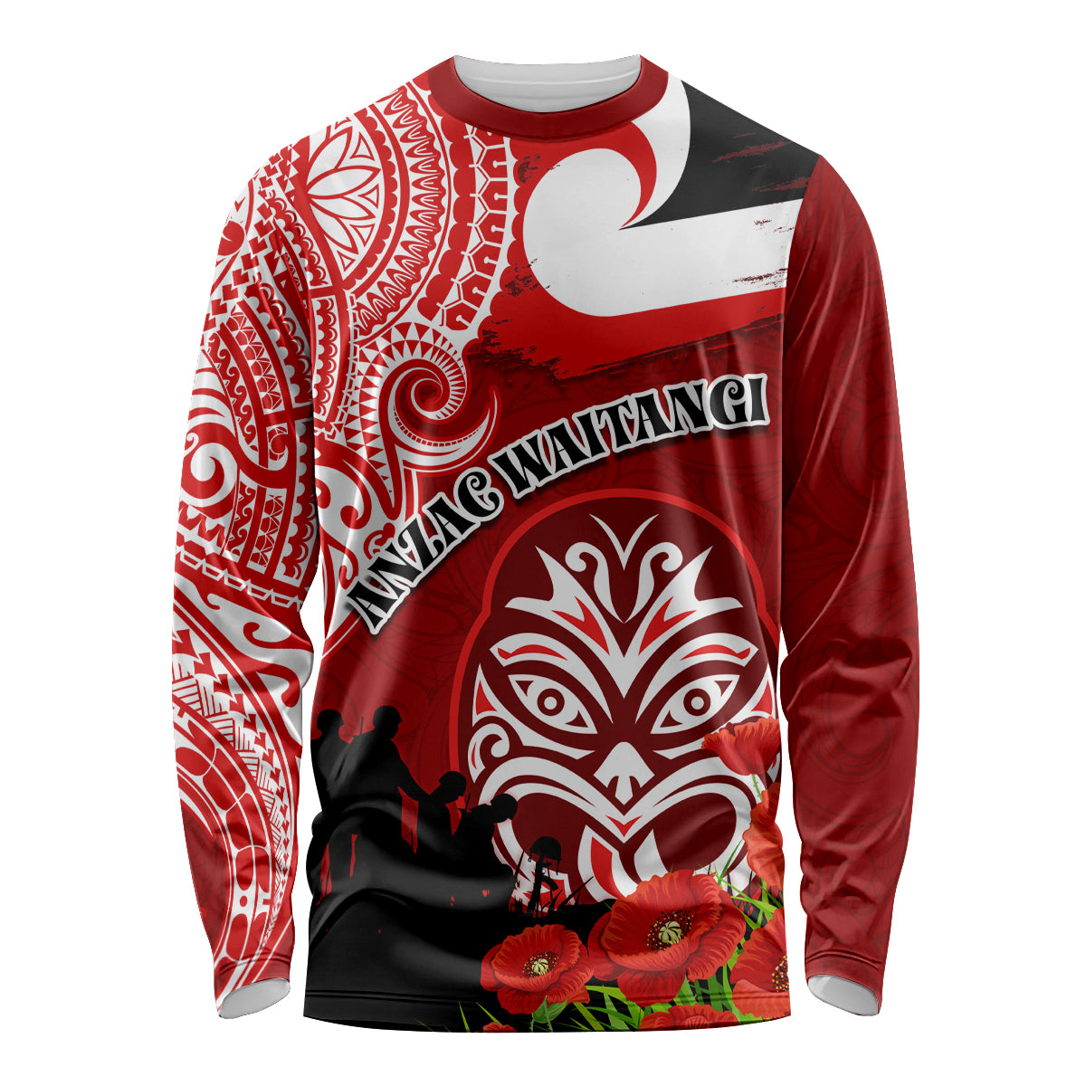 New Zealand ANZAC Waitangi Day Long Sleeve Shirt Lest We Forget Soldier Tiki Maori Style LT03 Unisex Red - Polynesian Pride