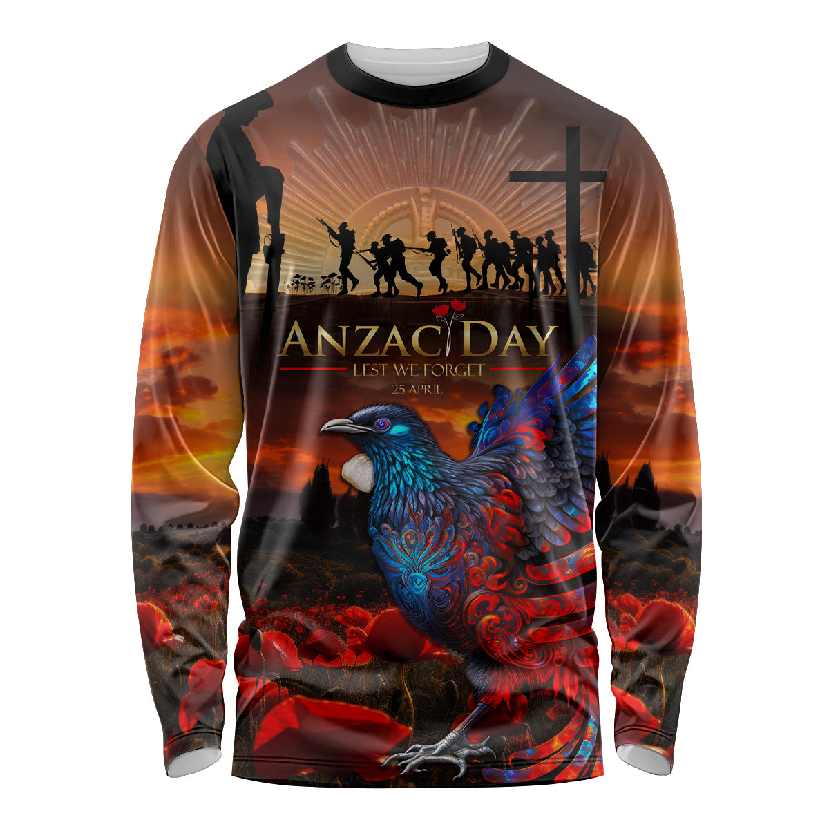 New Zealand Tui Bird Soldier ANZAC Long Sleeve Shirt Lest We Forget LT03