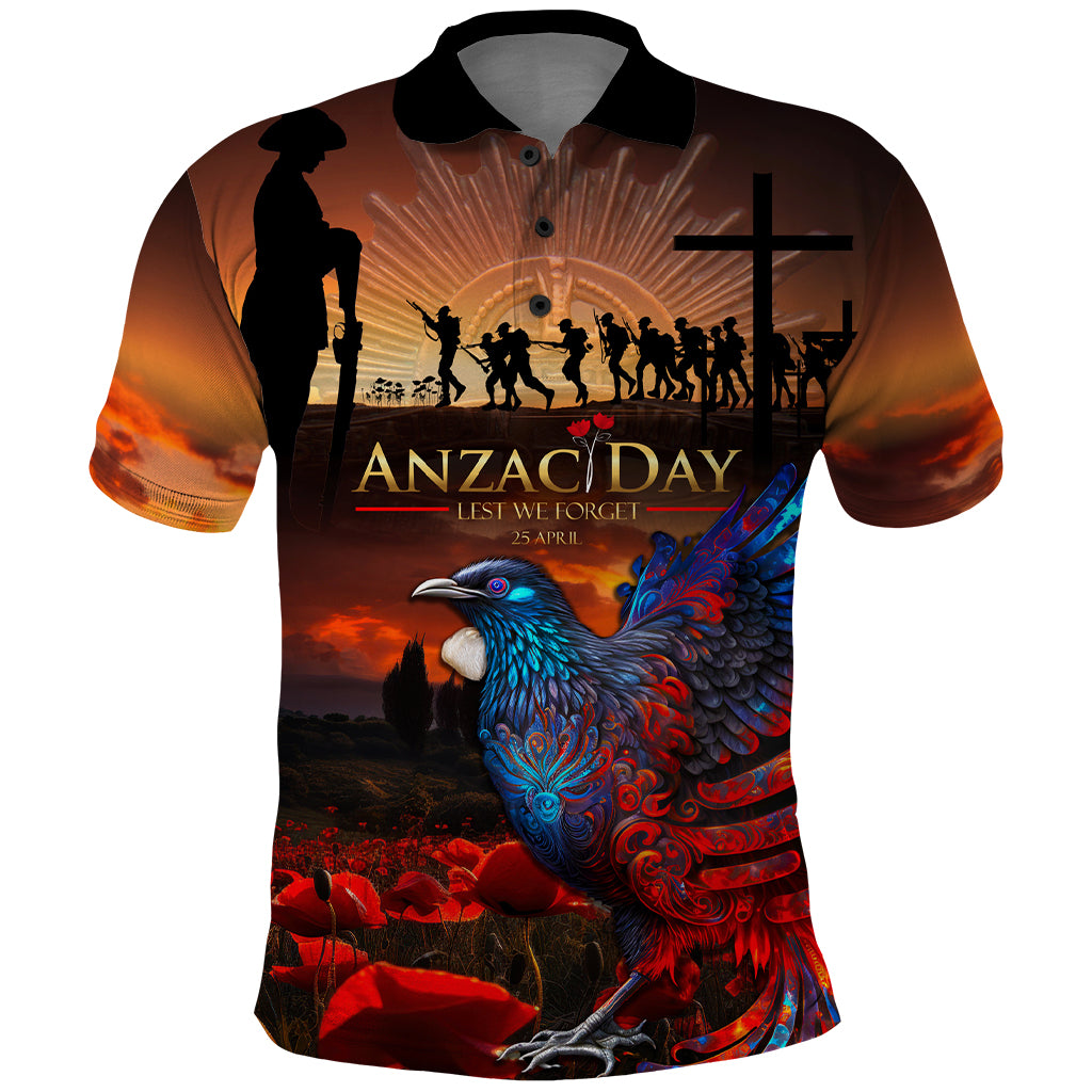 New Zealand Tui Bird Soldier ANZAC Polo Shirt Lest We Forget LT03