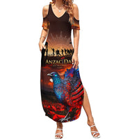 New Zealand Tui Bird Soldier ANZAC Summer Maxi Dress Lest We Forget LT03 Women Black - Polynesian Pride