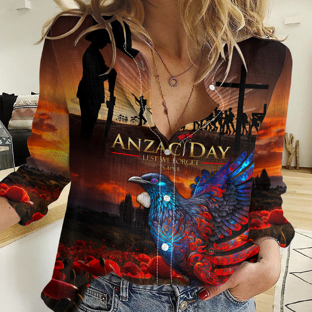 New Zealand Tui Bird Soldier ANZAC Women Casual Shirt Lest We Forget LT03