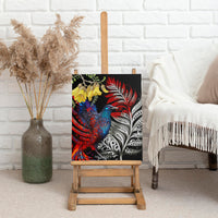 New Zealand Kohwhai Tui Bird Canvas Wall Art Silver Fern Version LT03 8 x 10 inches Black - Polynesian Pride