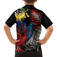 New Zealand Kohwhai Tui Bird Family Matching Short Sleeve Bodycon Dress and Hawaiian Shirt Silver Fern Version LT03 - Polynesian Pride