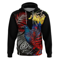 New Zealand Kohwhai Tui Bird Zip Hoodie Silver Fern Version LT03 Pullover Hoodie Black - Polynesian Pride