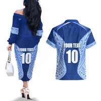 Custom Manu Samoa Rugby Couples Matching Off The Shoulder Long Sleeve Dress and Hawaiian Shirt Polynesian Tattoo LT03