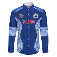 Custom Manu Samoa Rugby Family Matching Long Sleeve Bodycon Dress and Hawaiian Shirt Polynesian Tattoo LT03 Dad's Shirt - Long Sleeve Blue - Polynesian Pride