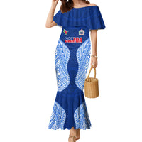 Custom Manu Samoa Rugby Mermaid Dress Polynesian Tattoo LT03 Women Blue - Polynesian Pride