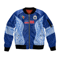 Custom Manu Samoa Rugby Sleeve Zip Bomber Jacket Polynesian Tattoo LT03 Unisex Blue - Polynesian Pride
