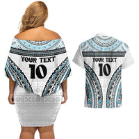Custom Flying Fijians Rugby Couples Matching Off Shoulder Short Dress and Hawaiian Shirt Tapa Tribal Cloth LT03 - Polynesian Pride